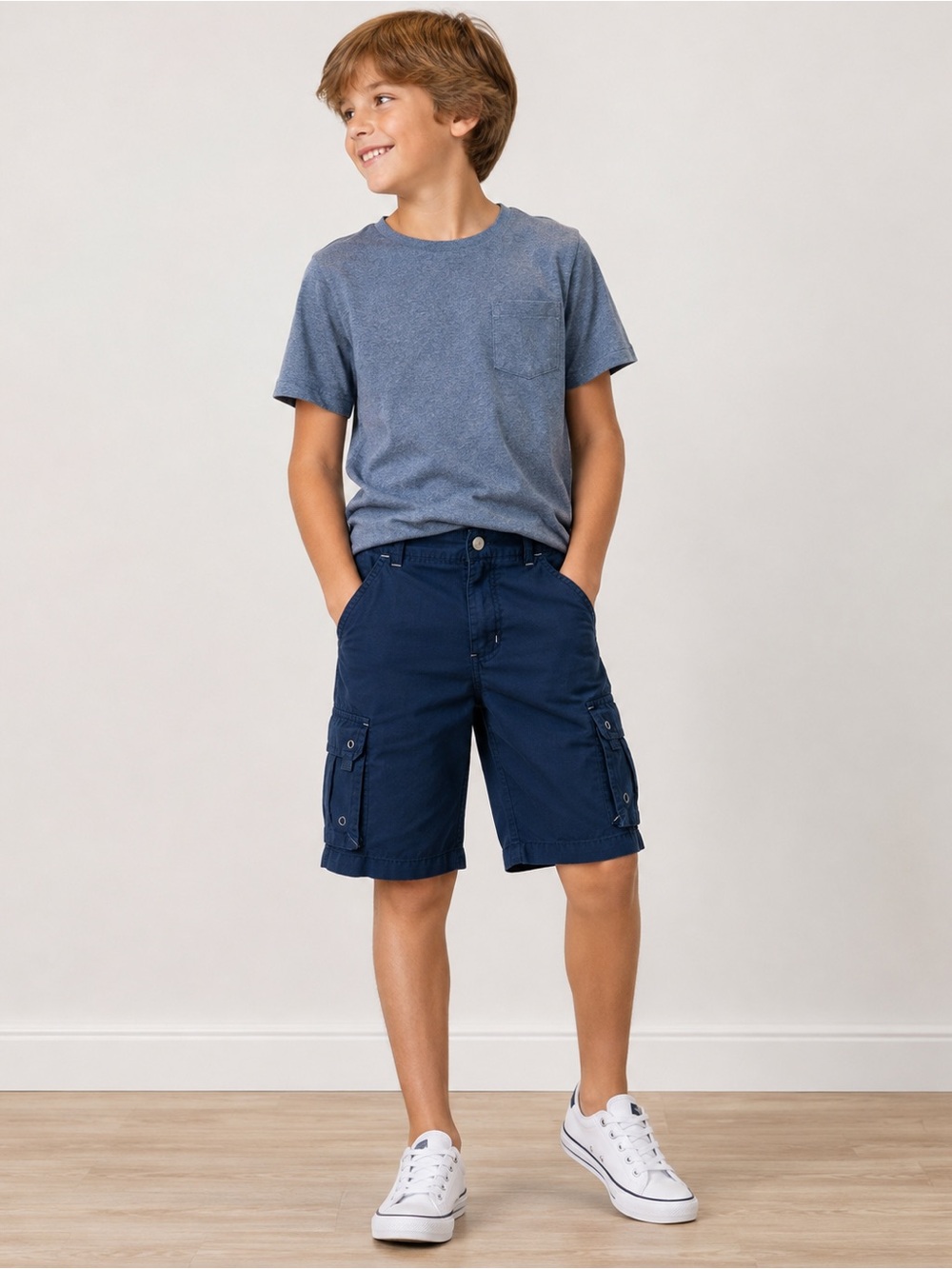 Faded Glory Boys Navy Cargo Shorts Size 7 Adjustable Waist Utility Casual - Picture 1 of 4